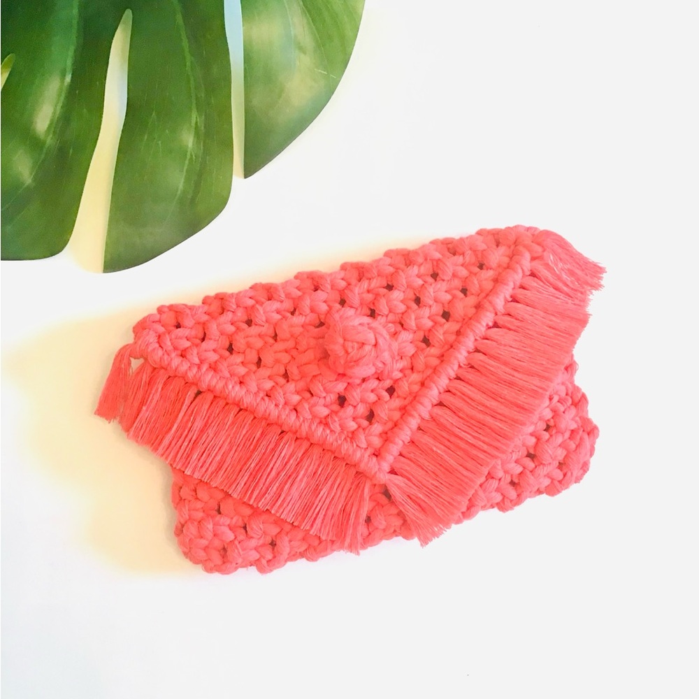 Macrame Boho Watermelon Pink Clutch